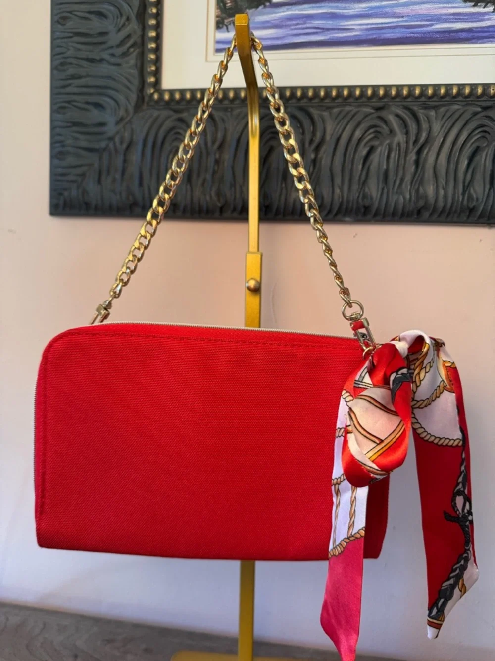 Christian Dior Beauté Red Women's Pouch with Chain Strap, scarf and Tassel. - Picture 9 of 10